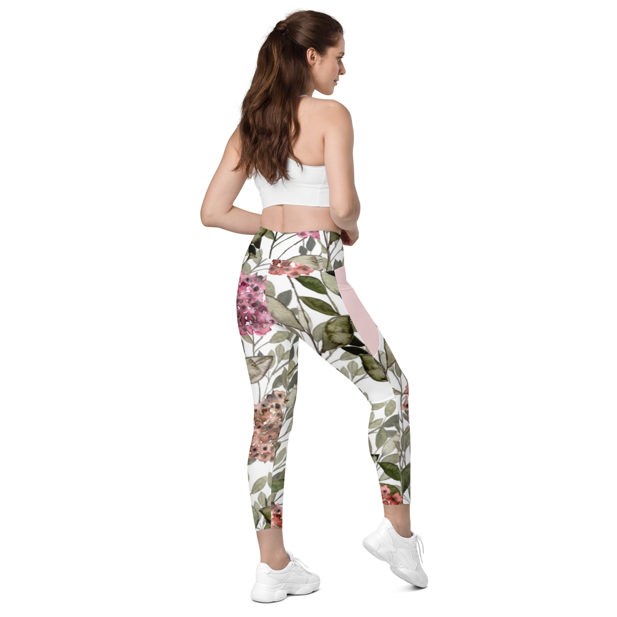 Flower Power Peach Crossover Leggings with Pockets 2XS, White